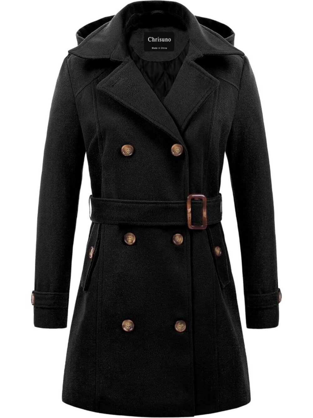 Stylish Women's Double Breasted Hooded Pea Coat - Long Winter Trench Jacket